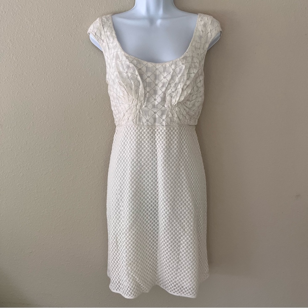 NWT Max Studio White Silk Sleeveless Dress Size 12 Romantic Y2K Lace Milkmaid